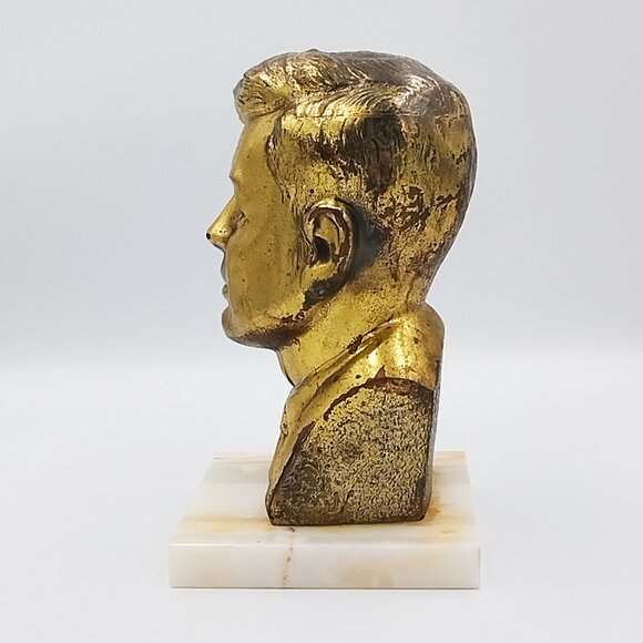 1960s John F. Kennedy JFK Bust Sculpture in Bronze and Marble. Made in USA - Picture 7 of 9